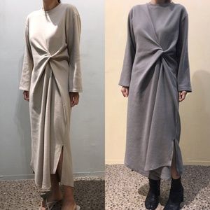 Knot twist front sweater midi dress black, sm